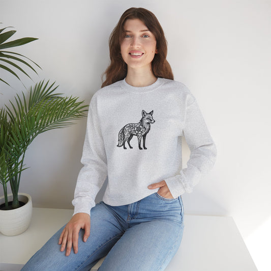 Sweater mit Fuchs im floralen Linocut Stil - Unisex