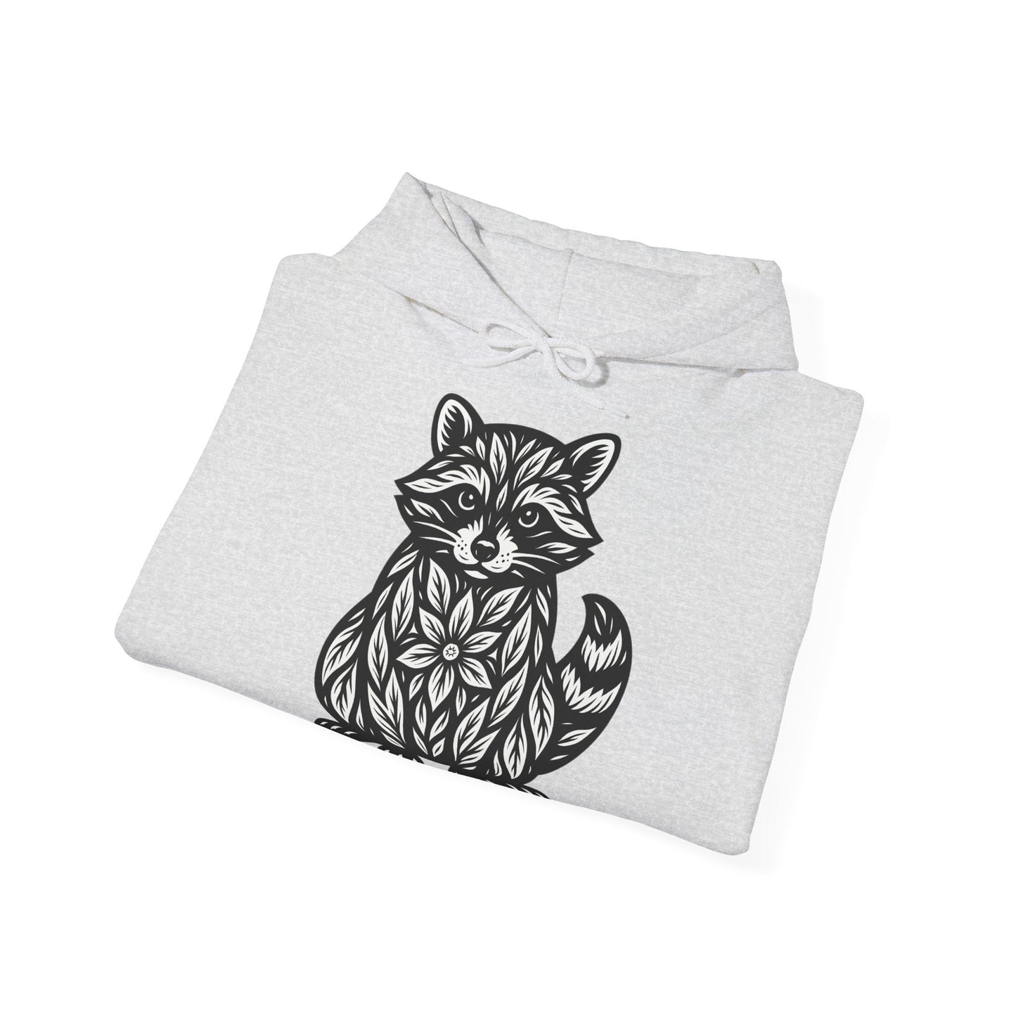 Linoldruck Waschbär Hoodie – Raccoon Linocut Kapuzenpullover