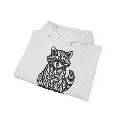 Linoldruck Waschbär Hoodie – Raccoon Linocut Kapuzenpullover