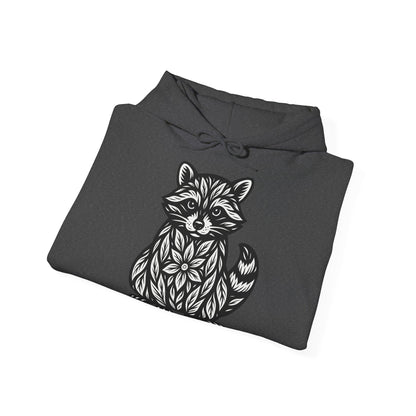 Linoldruck Waschbär Hoodie – Raccoon Linocut Kapuzenpullover
