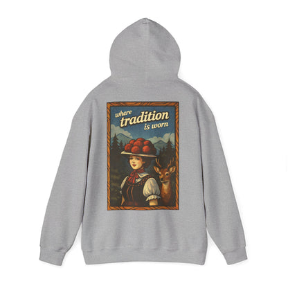 Hoodie „Where Tradition Is Worn“ – Schwarzwald Trachtenmotiv mit Bollenhut - Unisex