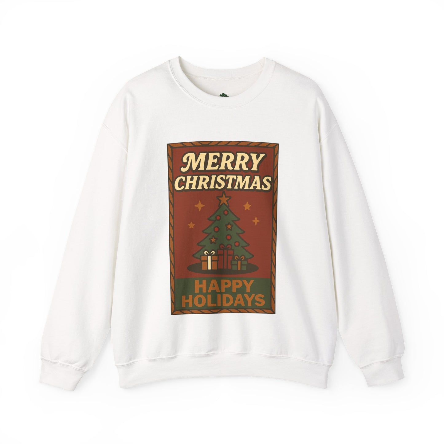 Pullover mit Retro-Weihnachtsmotiv – „Merry Christmas / Happy Holidays“
