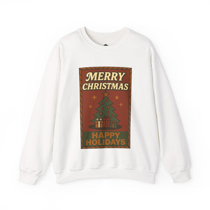 Pullover mit Retro-Weihnachtsmotiv – „Merry Christmas / Happy Holidays“