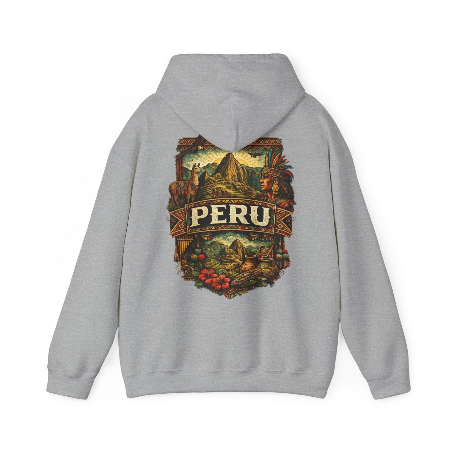 Peru Vintage Machu Picchu Hoodie – Anden-Landschaft mit Lama & Kondor - Unisex