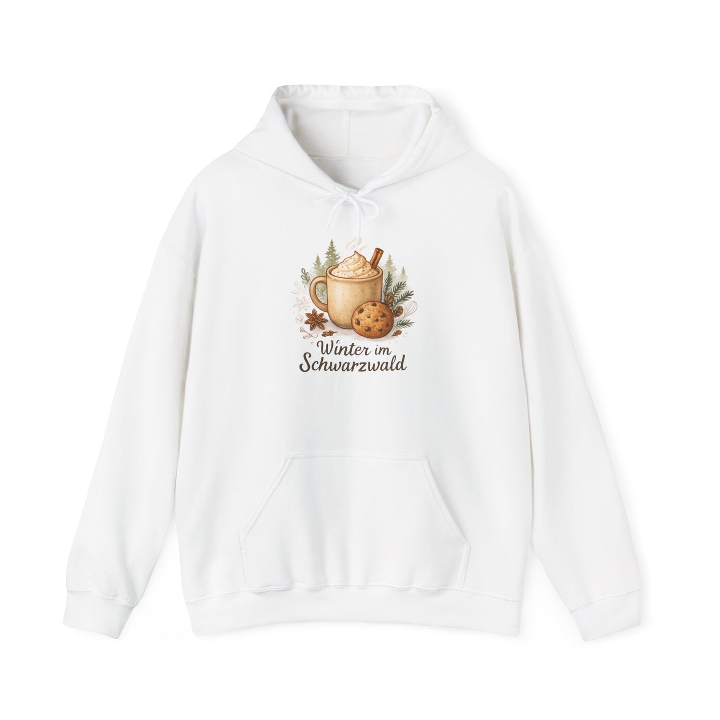 Hoodie Sweatshirt – Winter Scene Tasse mit Sahnehaube und Keks im Schwarzwald Design