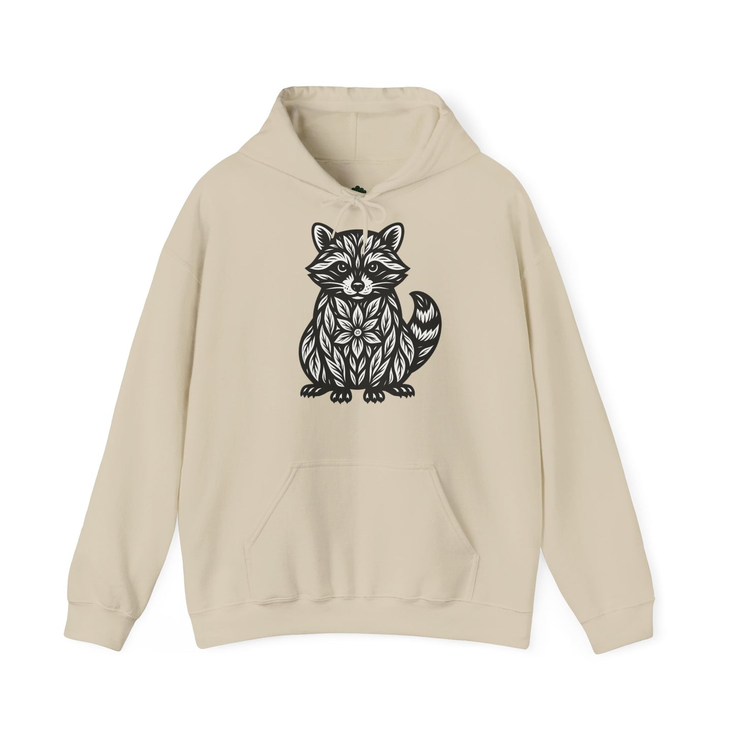 Linoldruck Waschbär Hoodie – Raccoon Linocut Kapuzenpullover