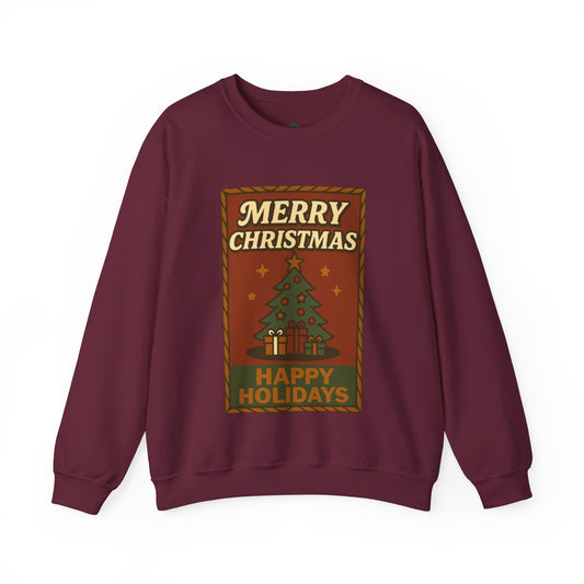 Pullover mit Retro-Weihnachtsmotiv – „Merry Christmas / Happy Holidays“