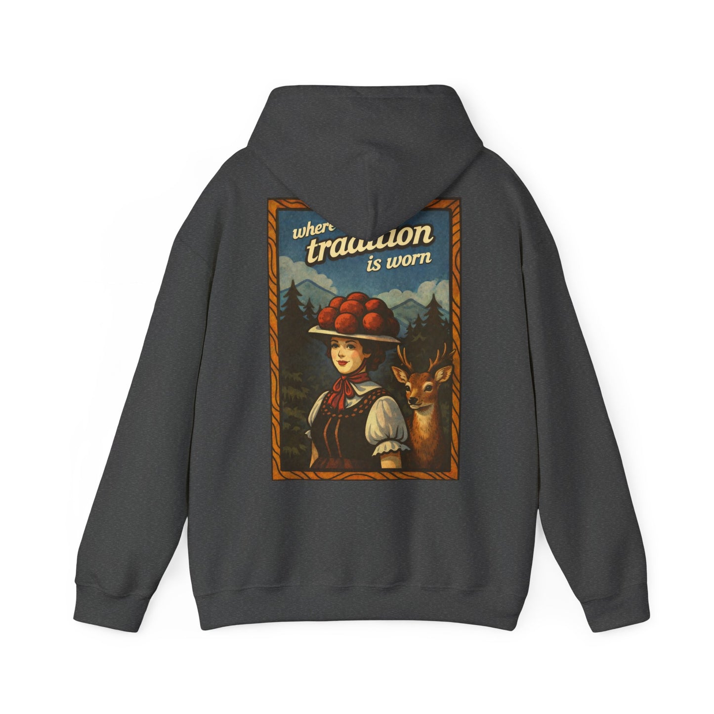 Hoodie „Where Tradition Is Worn“ – Schwarzwald Trachtenmotiv mit Bollenhut - Unisex
