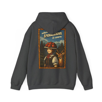 Hoodie „Where Tradition Is Worn“ – Schwarzwald Trachtenmotiv mit Bollenhut - Unisex