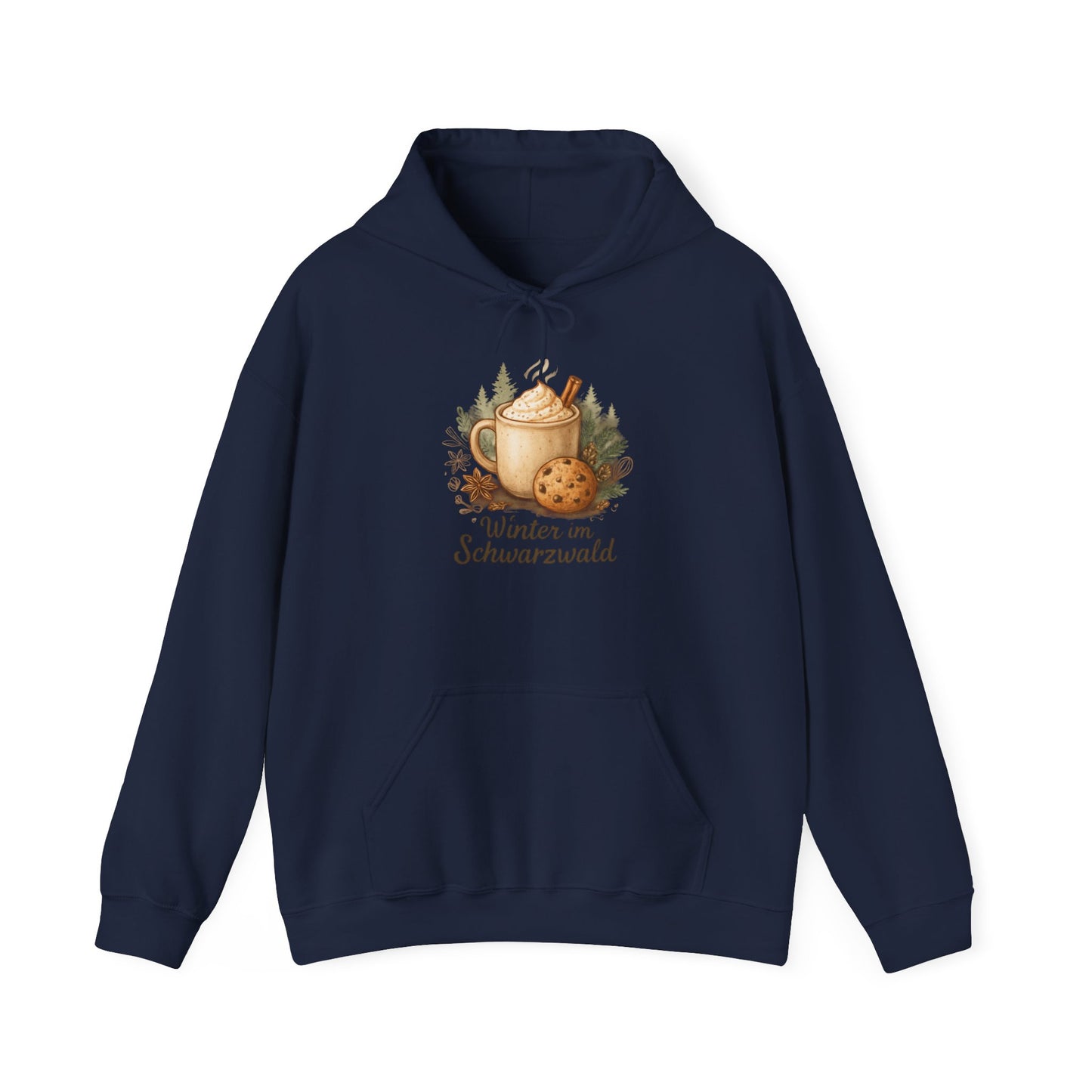 Hoodie Sweatshirt – Winter Scene Tasse mit Sahnehaube und Keks im Schwarzwald Design