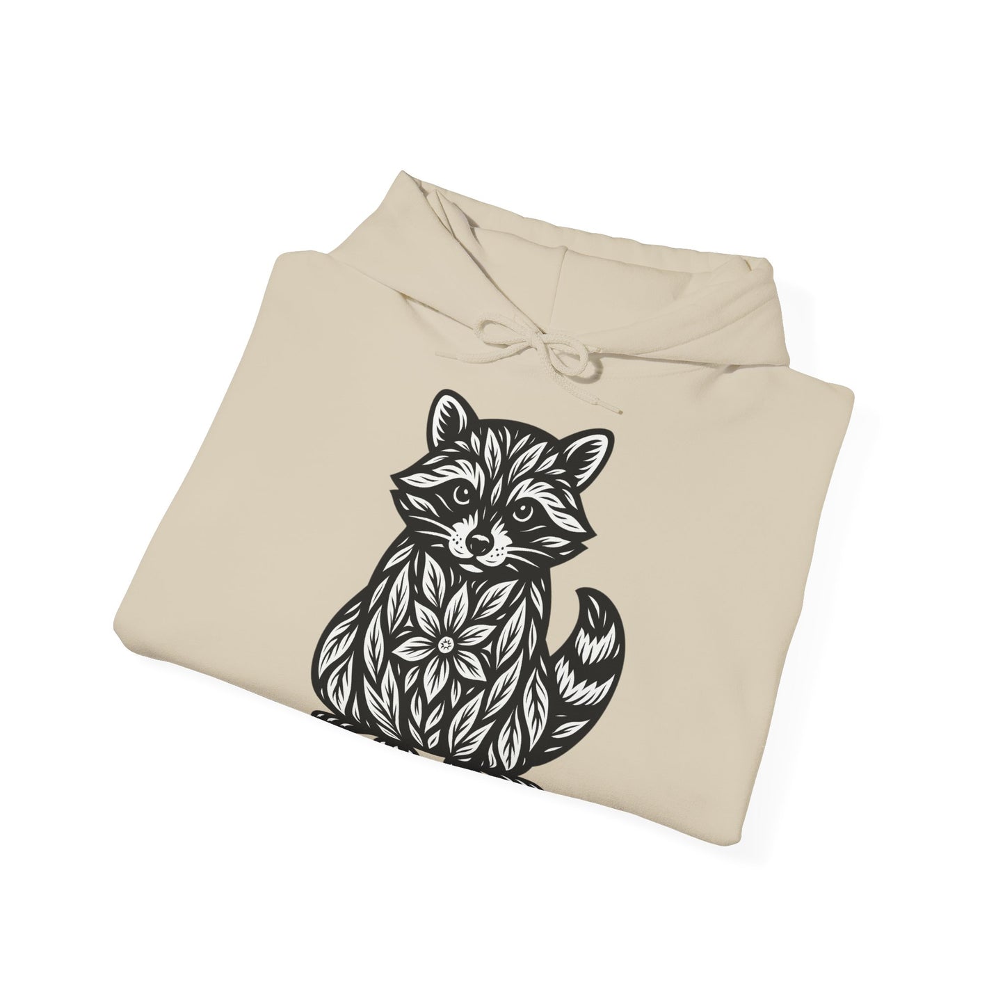 Linoldruck Waschbär Hoodie – Raccoon Linocut Kapuzenpullover