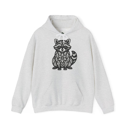 Linoldruck Waschbär Hoodie – Raccoon Linocut Kapuzenpullover