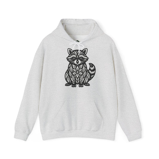 Linoldruck Waschbär Hoodie – Raccoon Linocut Kapuzenpullover