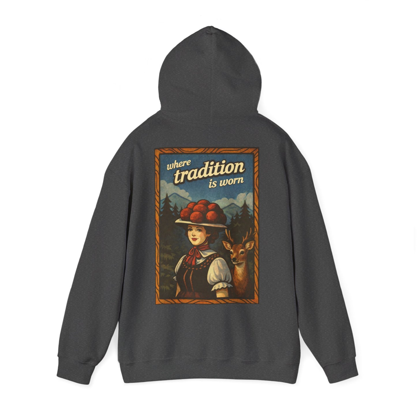 Hoodie „Where Tradition Is Worn“ – Schwarzwald Trachtenmotiv mit Bollenhut - Unisex
