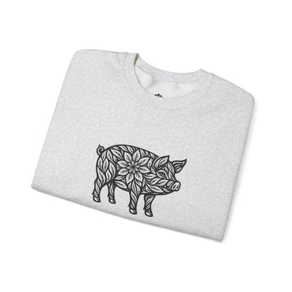 Sweater mit Schwein im floralen Linocut Stil