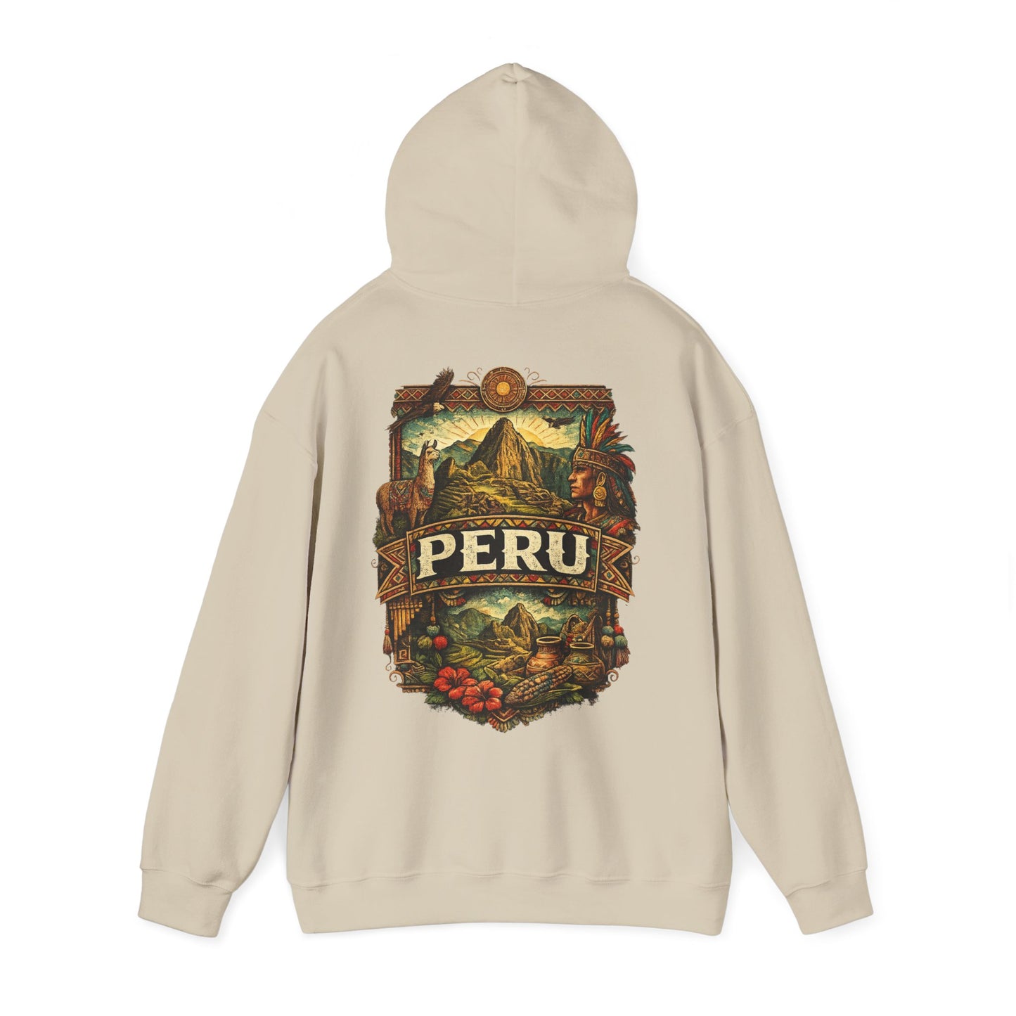 Peru Vintage Machu Picchu Hoodie – Anden-Landschaft mit Lama & Kondor - Unisex