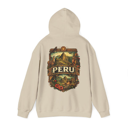 Peru Vintage Machu Picchu Hoodie – Anden-Landschaft mit Lama & Kondor - Unisex