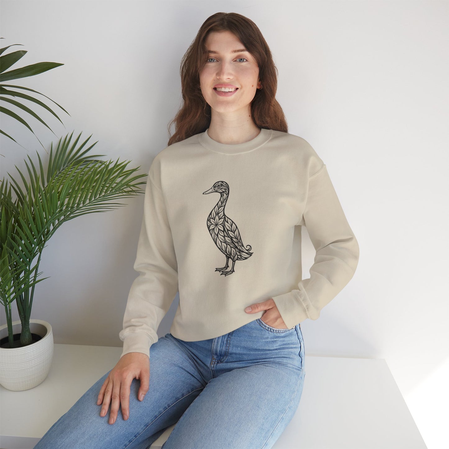 Sweater mit Ente im floralen Linocut Stil – Unisex