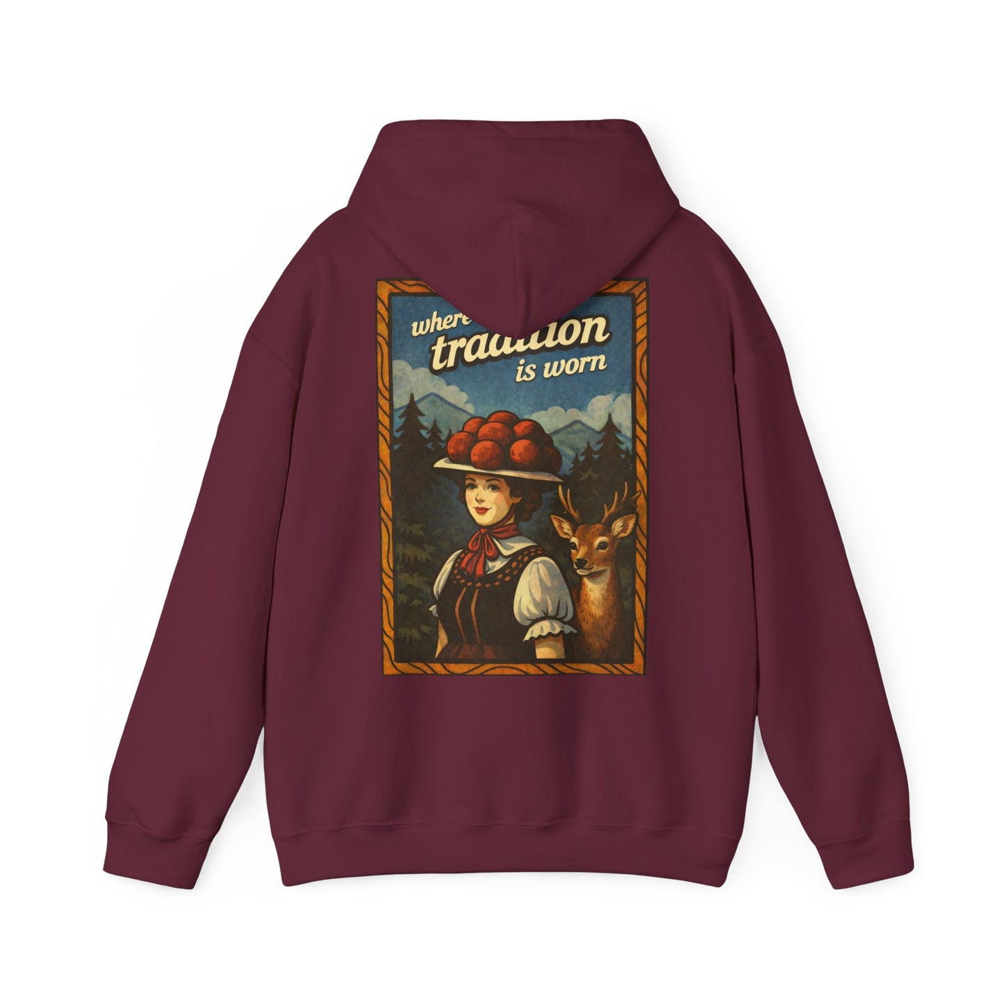Hoodie „Where Tradition Is Worn“ – Schwarzwald Trachtenmotiv mit Bollenhut - Unisex