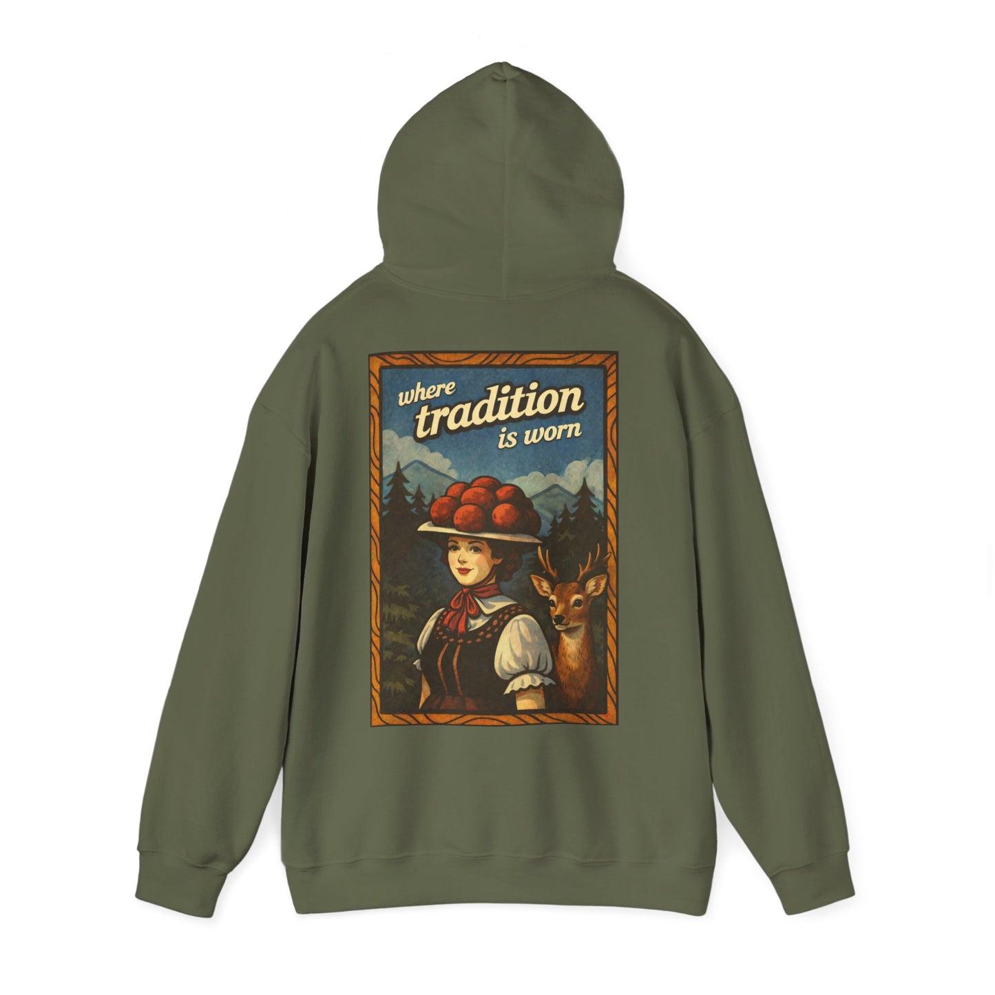 Hoodie „Where Tradition Is Worn“ – Schwarzwald Trachtenmotiv mit Bollenhut - Unisex