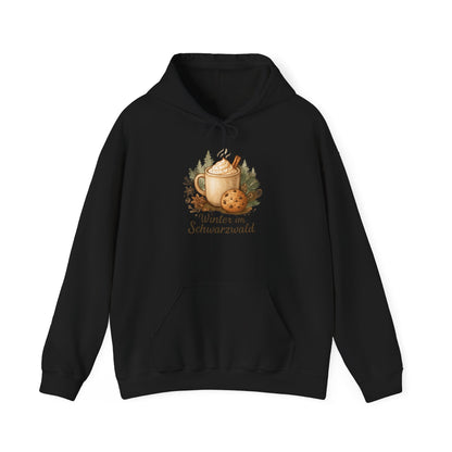 Hoodie Sweatshirt – Winter Scene Tasse mit Sahnehaube und Keks im Schwarzwald Design
