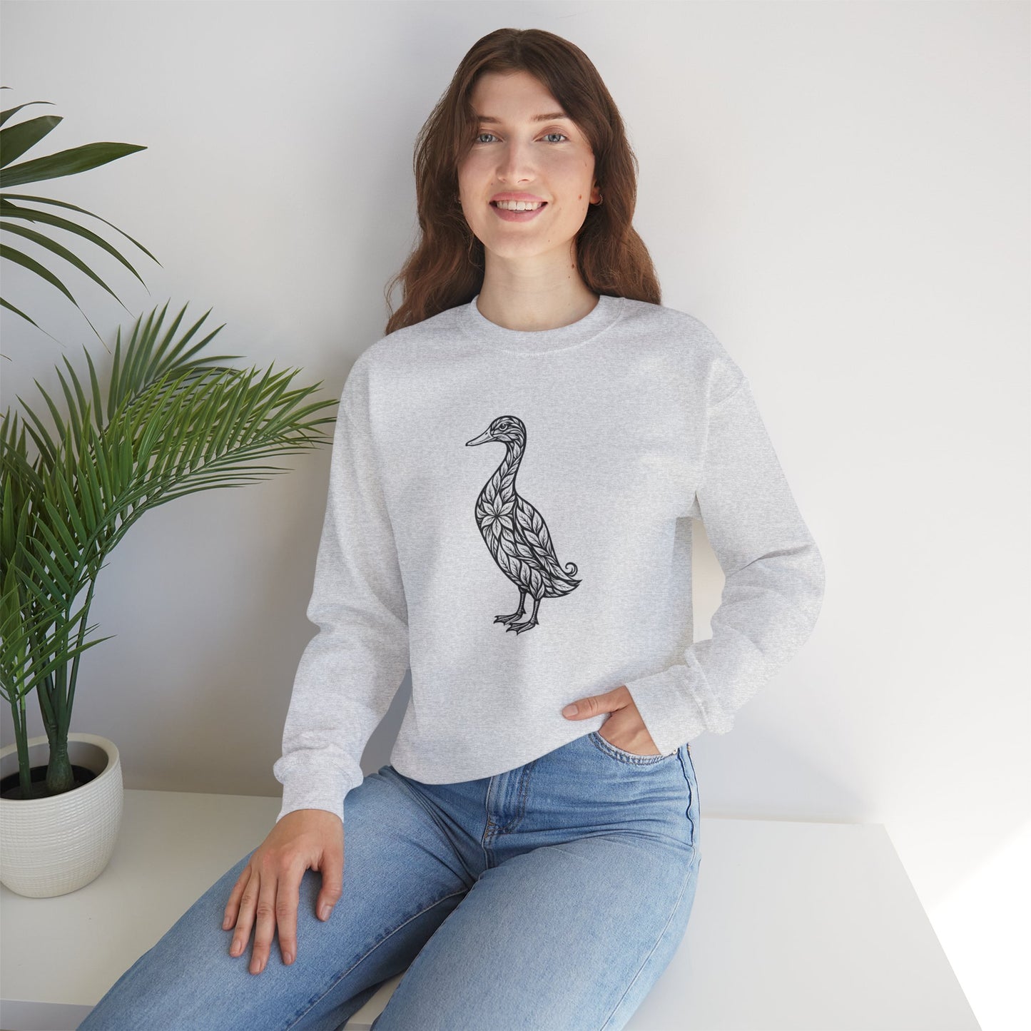 Sweater mit Ente im floralen Linocut Stil – Unisex