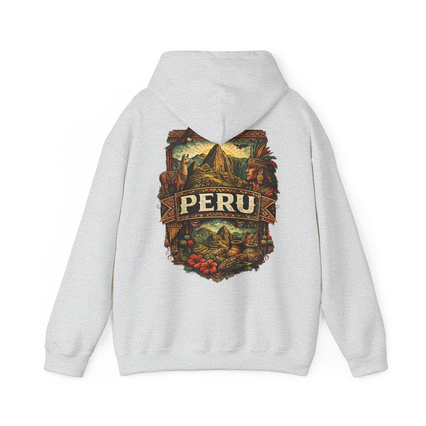 Peru Vintage Machu Picchu Hoodie – Anden-Landschaft mit Lama & Kondor - Unisex