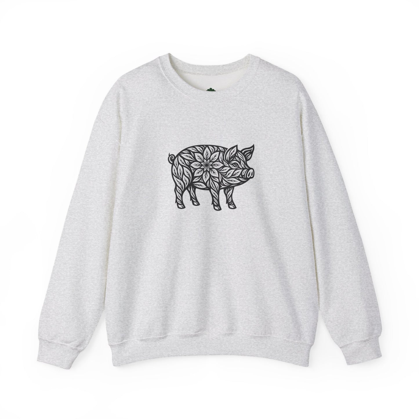 Sweater mit Schwein im floralen Linocut Stil