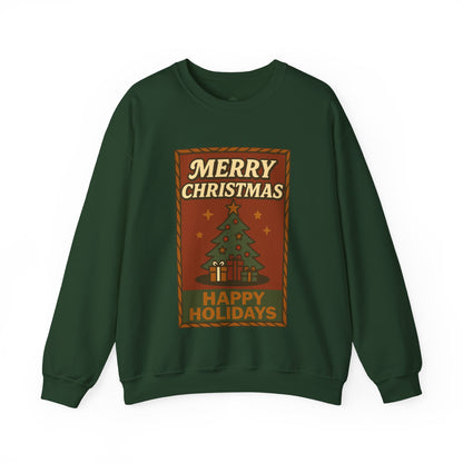 Pullover mit Retro-Weihnachtsmotiv – „Merry Christmas / Happy Holidays“