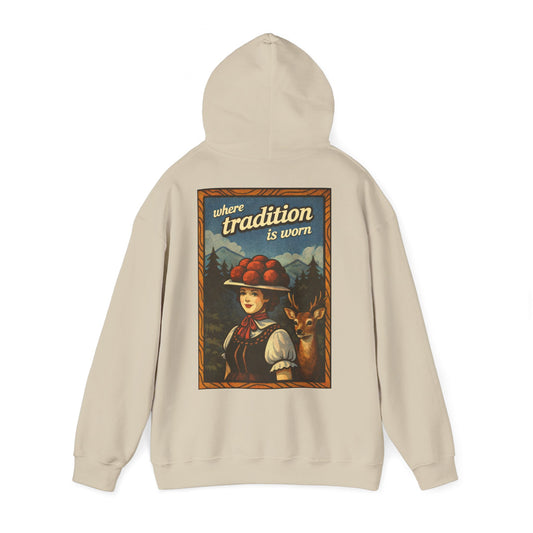 Hoodie „Where Tradition Is Worn“ – Schwarzwald Trachtenmotiv mit Bollenhut - Unisex