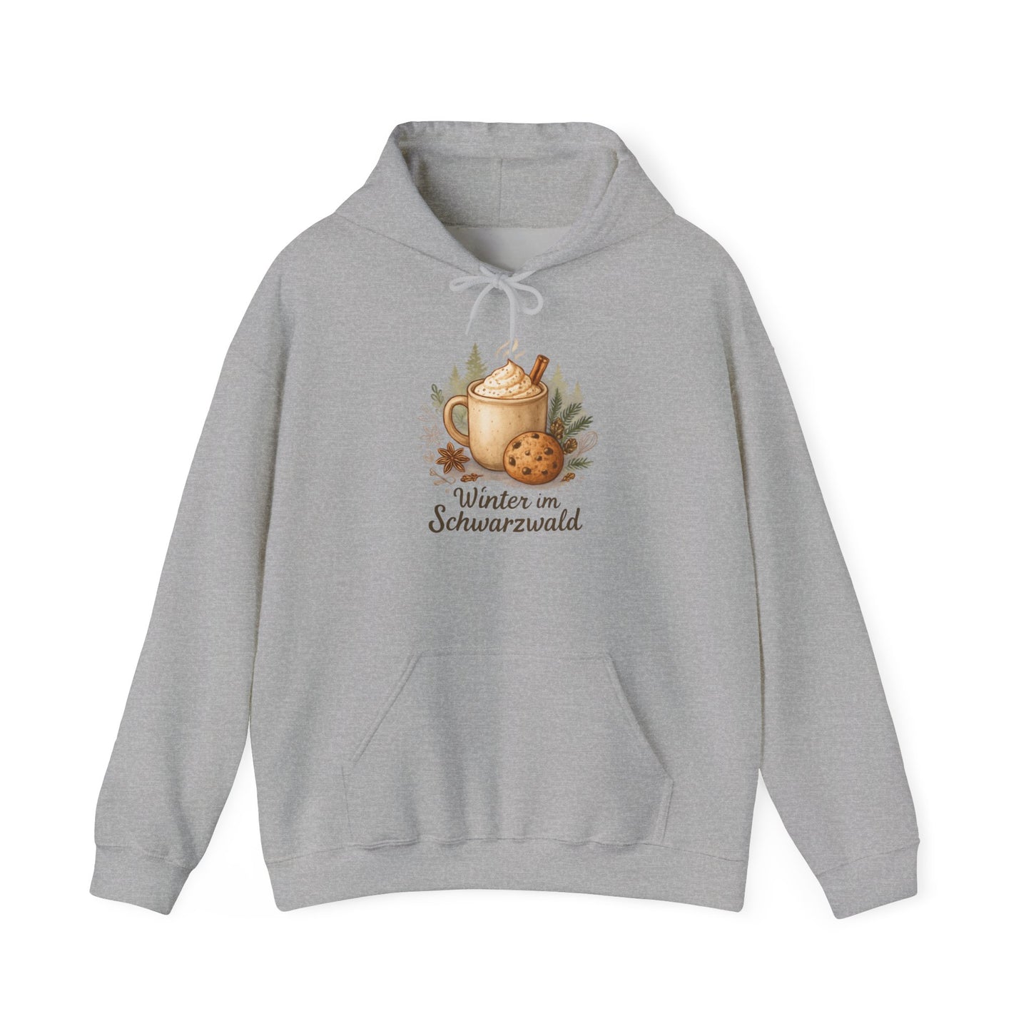 Hoodie Sweatshirt – Winter Scene Tasse mit Sahnehaube und Keks im Schwarzwald Design