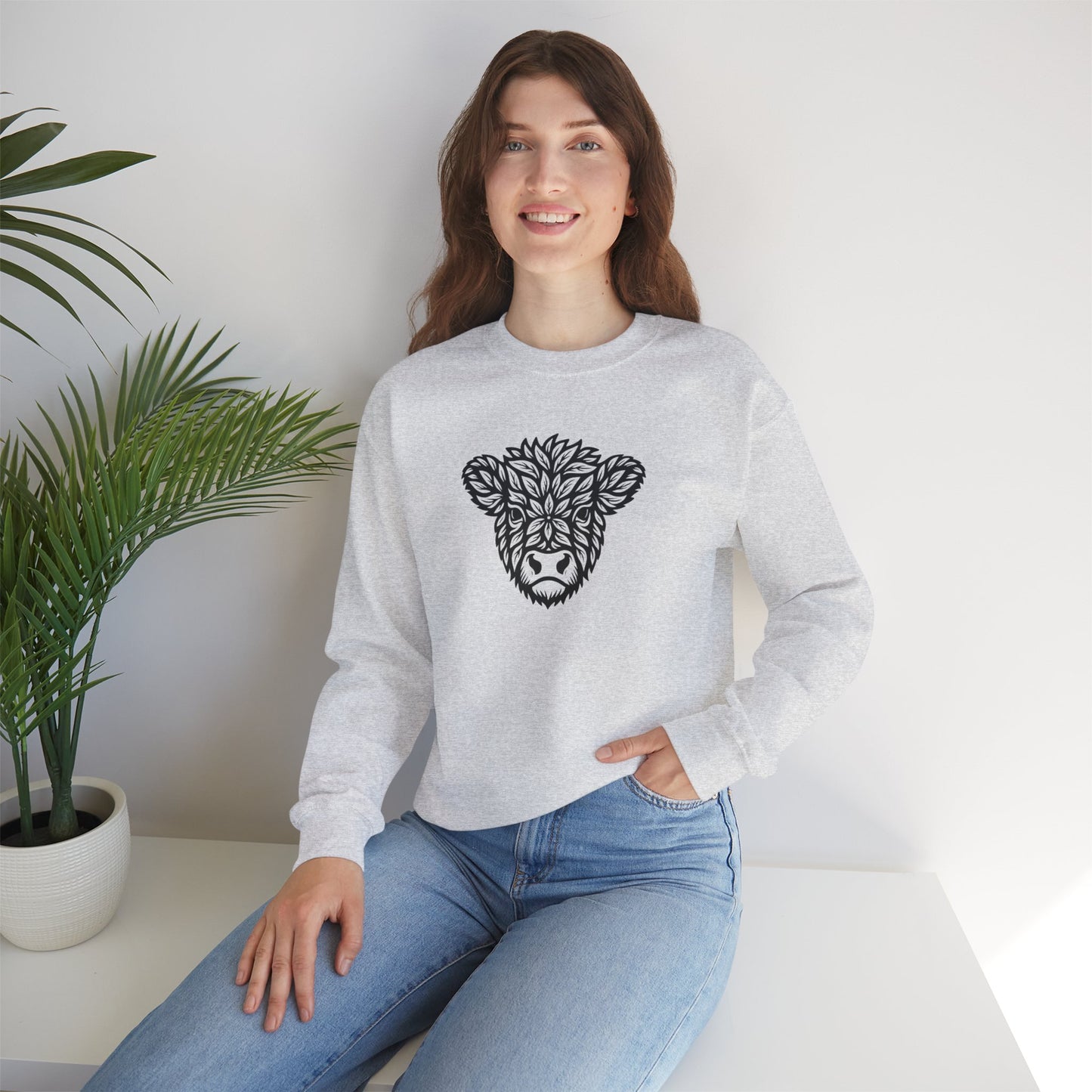Highlandkuh Sweater mit Linocut Motiv - Unisex