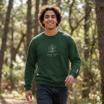 Waldgrün Stickpullover "FEEL FREE – IN THE FOREST" - Unisex