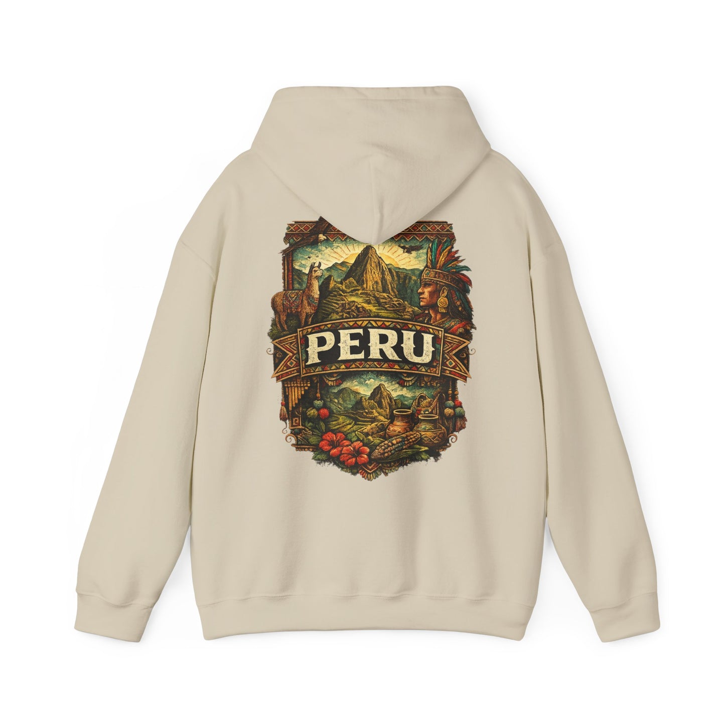 Peru Vintage Machu Picchu Hoodie – Anden-Landschaft mit Lama & Kondor - Unisex