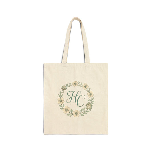 Personalisierte Baumwoll-Tragetasche mit floralem Initial – Canvas Tote Bag