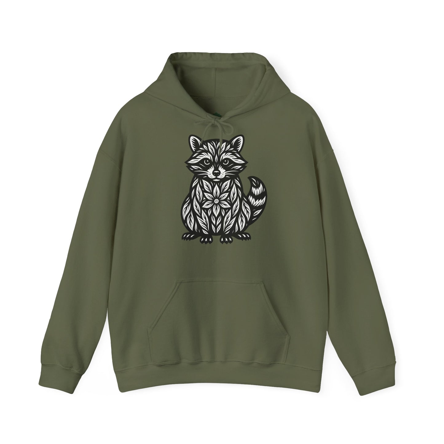 Linoldruck Waschbär Hoodie – Raccoon Linocut Kapuzenpullover