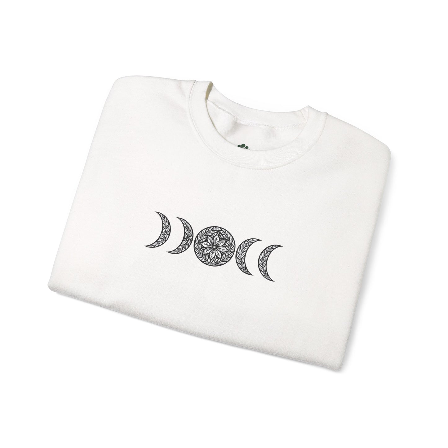 Sweater mit Mondphasenmotiv im floralen Linocut Stil