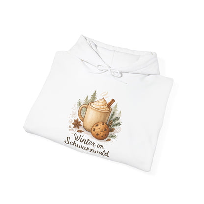 Hoodie Sweatshirt – Winter Scene Tasse mit Sahnehaube und Keks im Schwarzwald Design