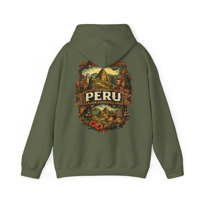 Peru Vintage Machu Picchu Hoodie – Anden-Landschaft mit Lama & Kondor - Unisex