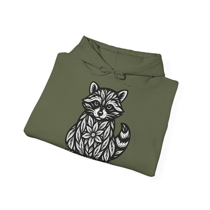 Linoldruck Waschbär Hoodie – Raccoon Linocut Kapuzenpullover