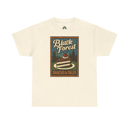T-Shirt „Black Forest Snacks & Tales“ – Retro Schwarzwald Design