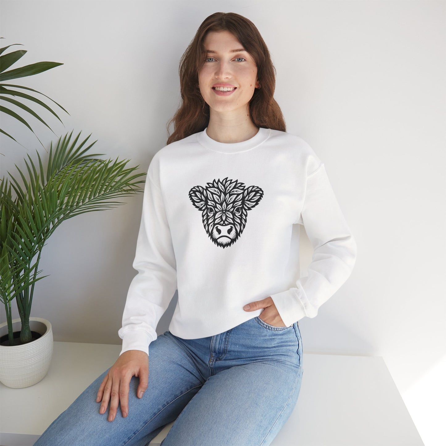 Highlandkuh Sweater mit Linocut Motiv - Unisex