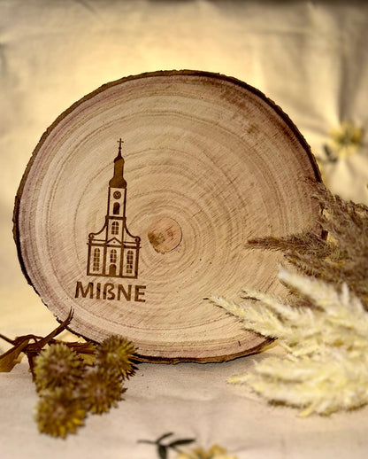 Laser gravierte Baumscheibe