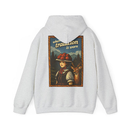 Hoodie „Where Tradition Is Worn“ – Schwarzwald Trachtenmotiv mit Bollenhut - Unisex