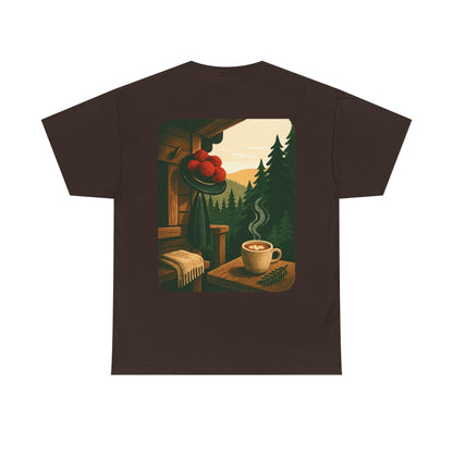T-Shirt „Black Forest Love“ – Retro-Schwarzwald-Design mit Bollenhut & Hüttenzauber