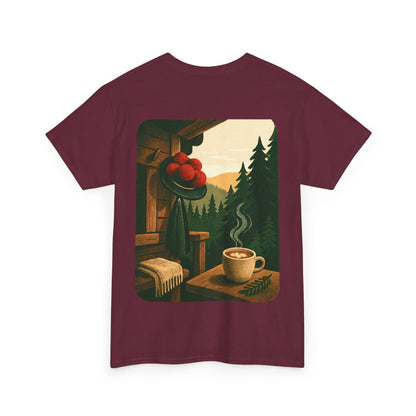 T-Shirt „Black Forest Love“ – Retro-Schwarzwald-Design mit Bollenhut & Hüttenzauber