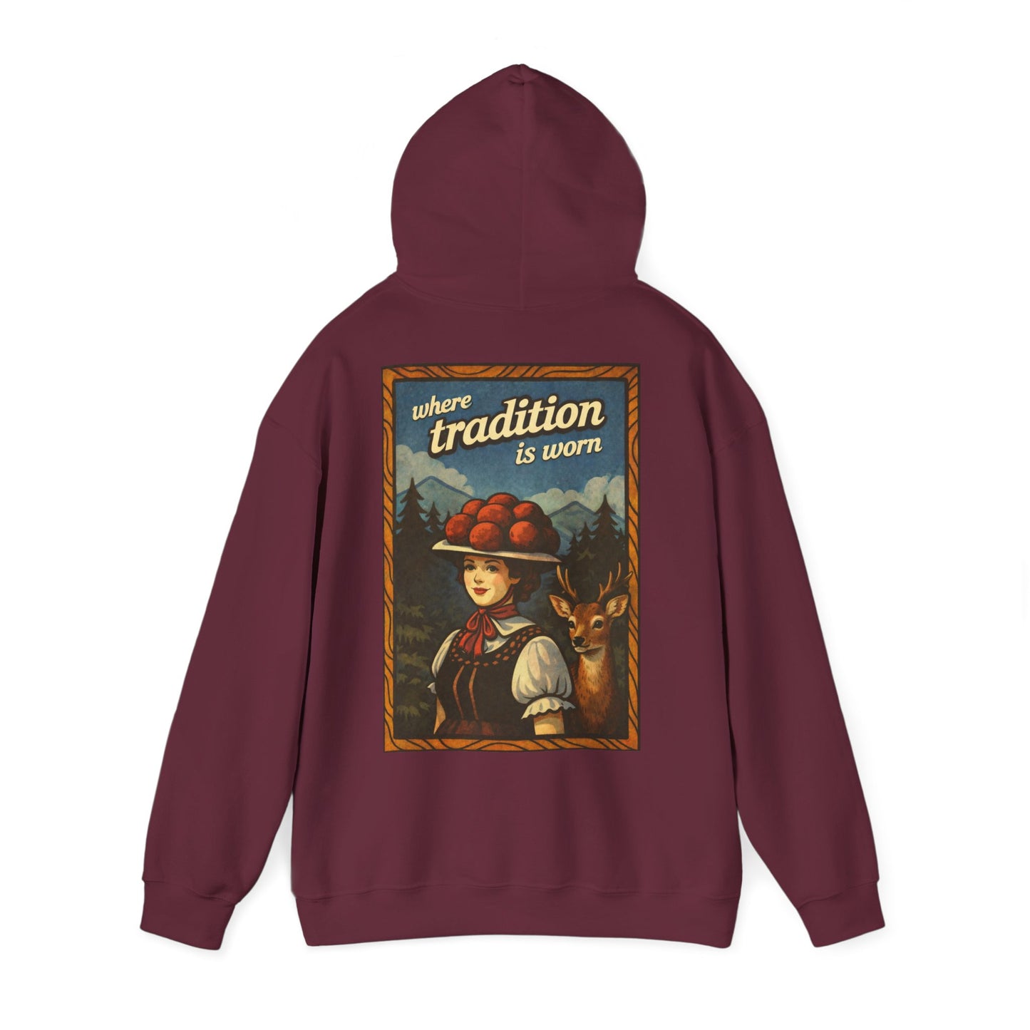 Hoodie „Where Tradition Is Worn“ – Schwarzwald Trachtenmotiv mit Bollenhut - Unisex