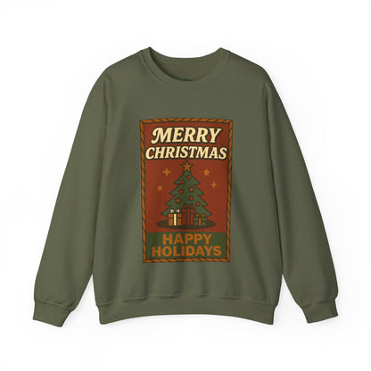 Pullover mit Retro-Weihnachtsmotiv – „Merry Christmas / Happy Holidays“