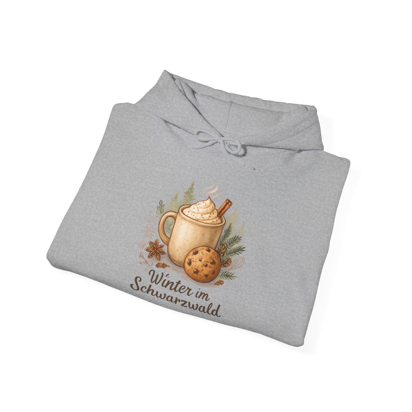 Hoodie Sweatshirt – Winter Scene Tasse mit Sahnehaube und Keks im Schwarzwald Design