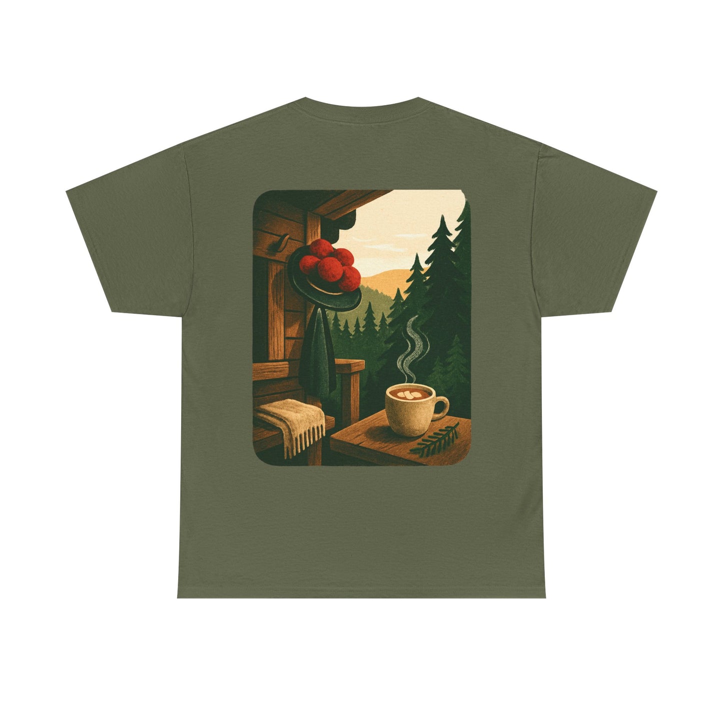 T-Shirt „Black Forest Love“ – Retro-Schwarzwald-Design mit Bollenhut & Hüttenzauber